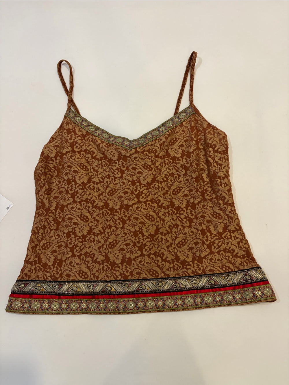 Brown/Gold Paisley Boho Crop Top with Embroidered Trim MODA International